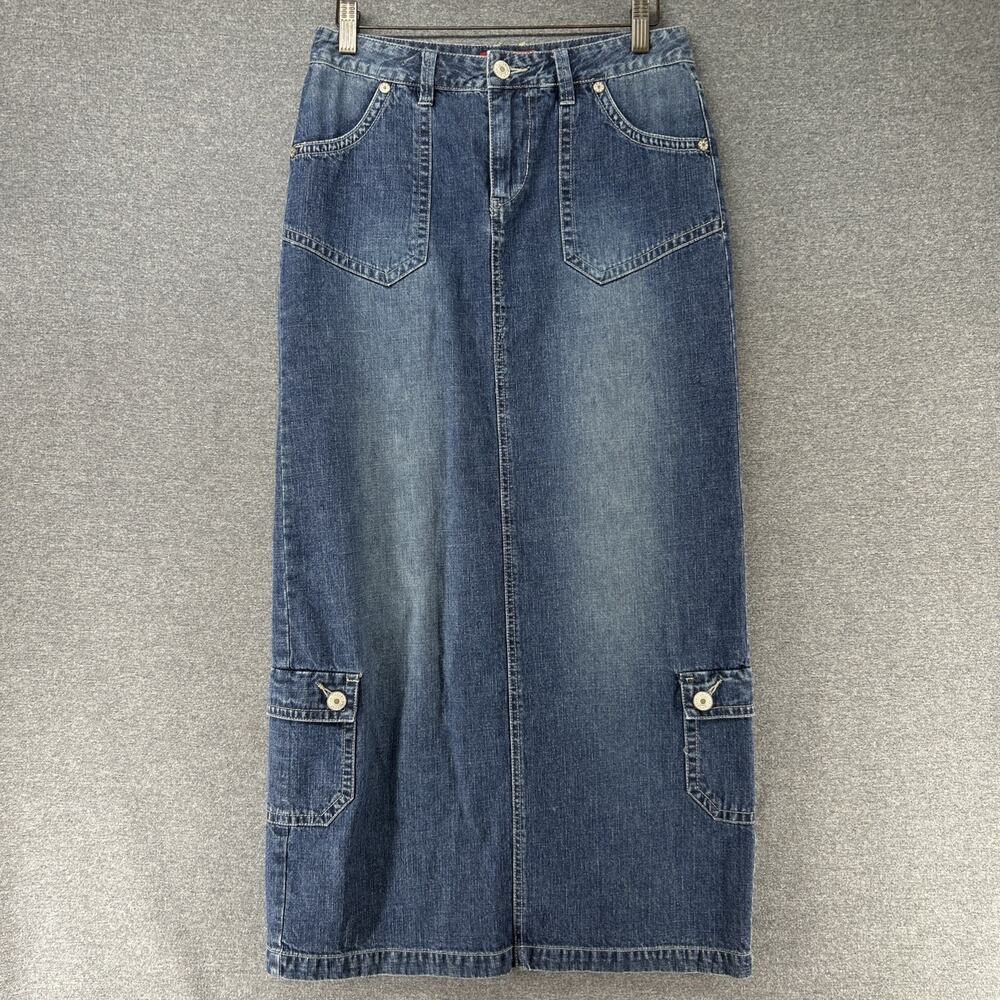 Vintage Y2K Unionbay Denim Skirt Juniors 7 Midi Utility 90s Boho Cargo Pockets